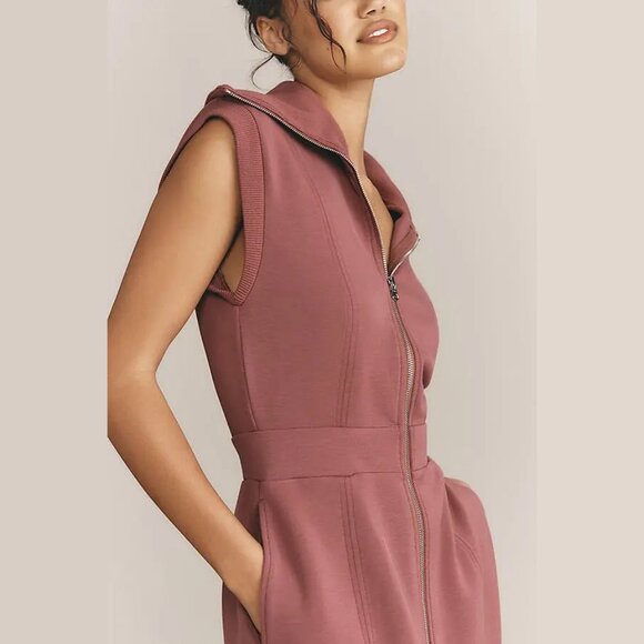 NEW Varley - Size Medium Rebecca Short-Sleeve Front-Zip Mini Dress - Rose - Picture 4 of 4